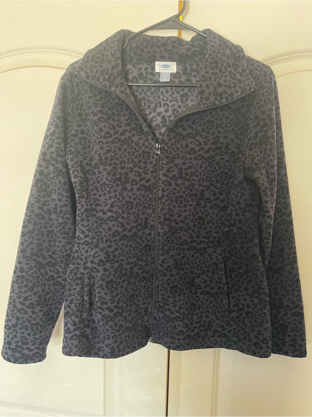 Old Navy Black Leopard-Print Zip Fleece Jacket